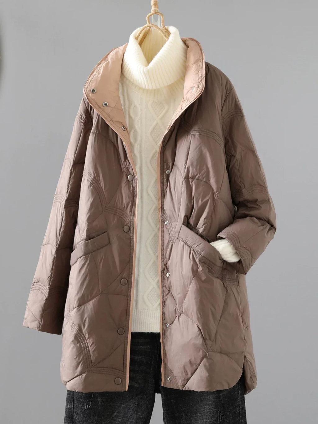 Quilted Padded Coat Stand Collar Patch Pockets