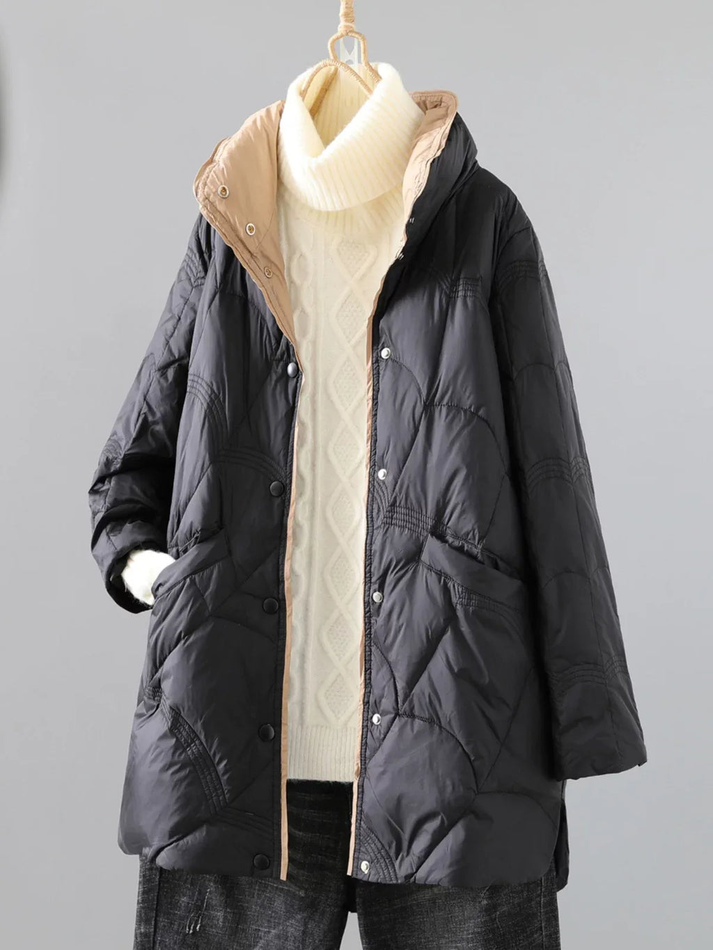 Quilted Padded Coat Stand Collar Patch Pockets