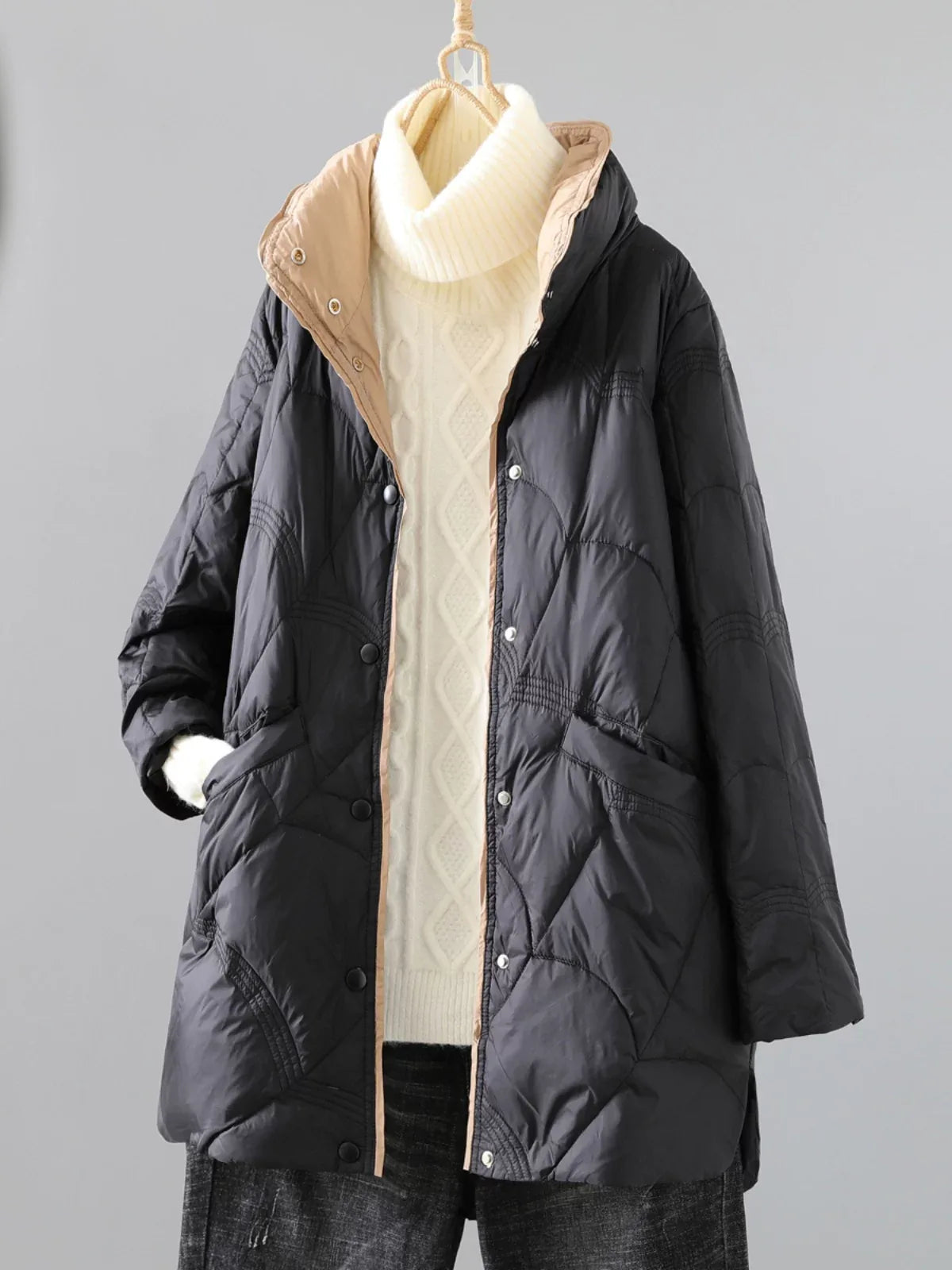 Quilted Padded Coat Stand Collar Patch Pockets