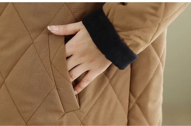 Quilted Padded Coat with Contrast Corduroy Collar