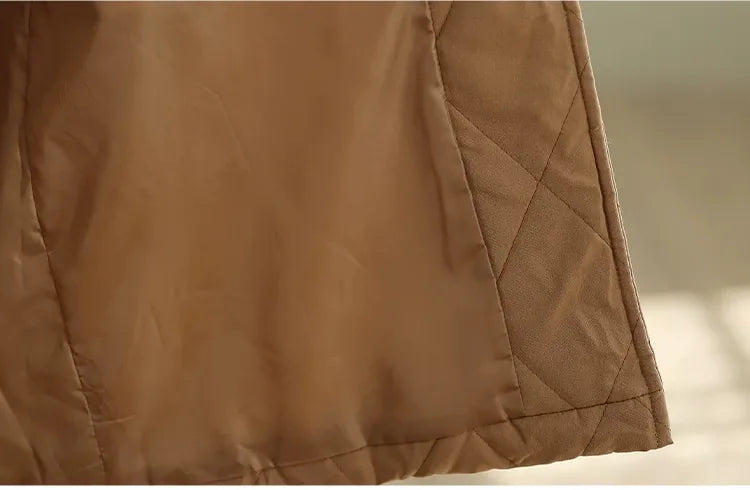 Quilted Padded Coat with Contrast Corduroy Collar