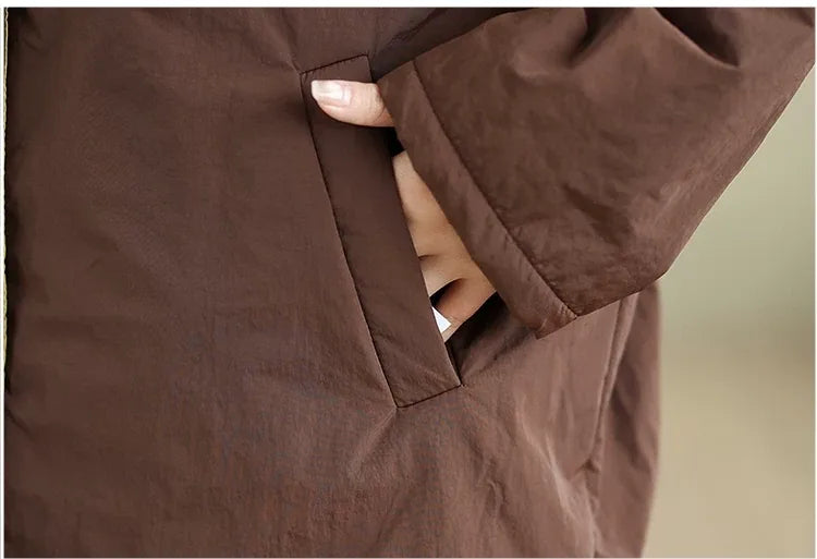 Quilted Padded Coat with Contrast Cuffs and Round Neck
