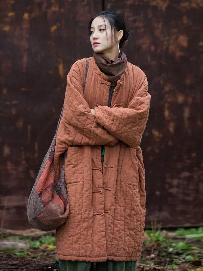 Quilted Padded Coat with Mandarin Collar and Frog Buttons