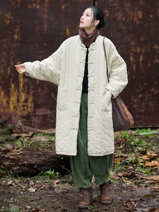 Quilted Padded Coat with Mandarin Collar and Frog Buttons