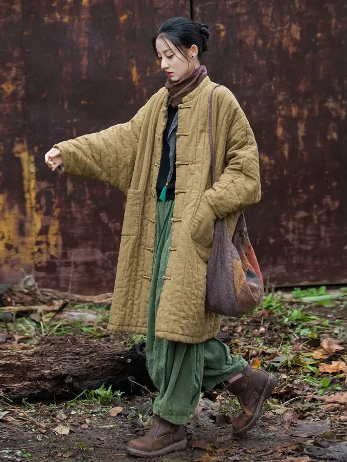 Quilted Padded Coat with Mandarin Collar and Frog Buttons