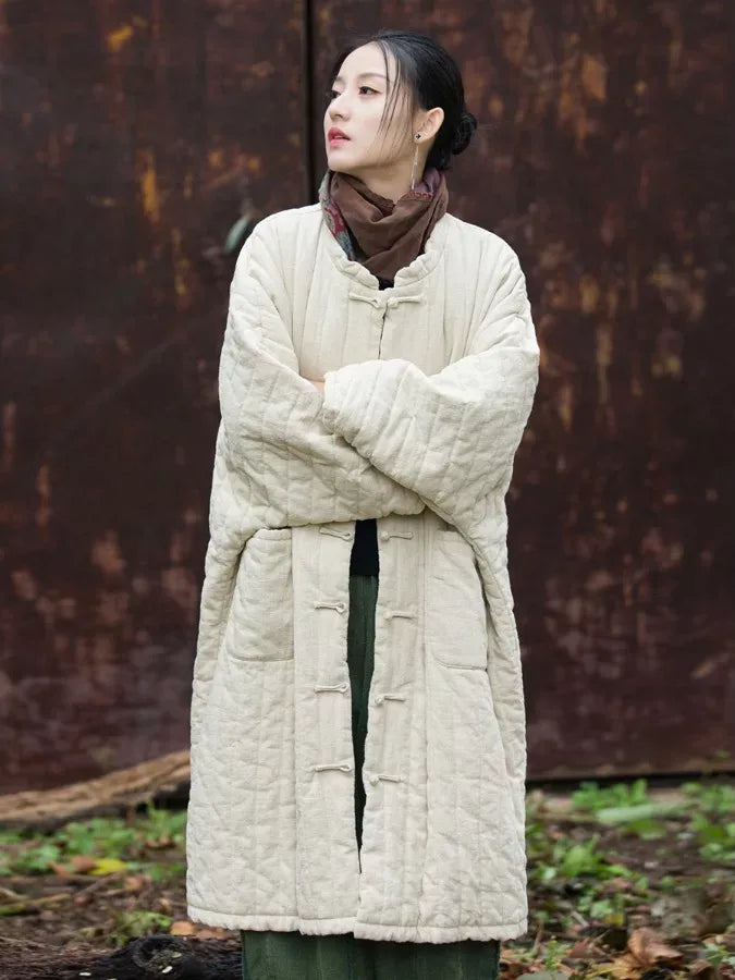 Quilted Padded Coat with Mandarin Collar and Frog Buttons
