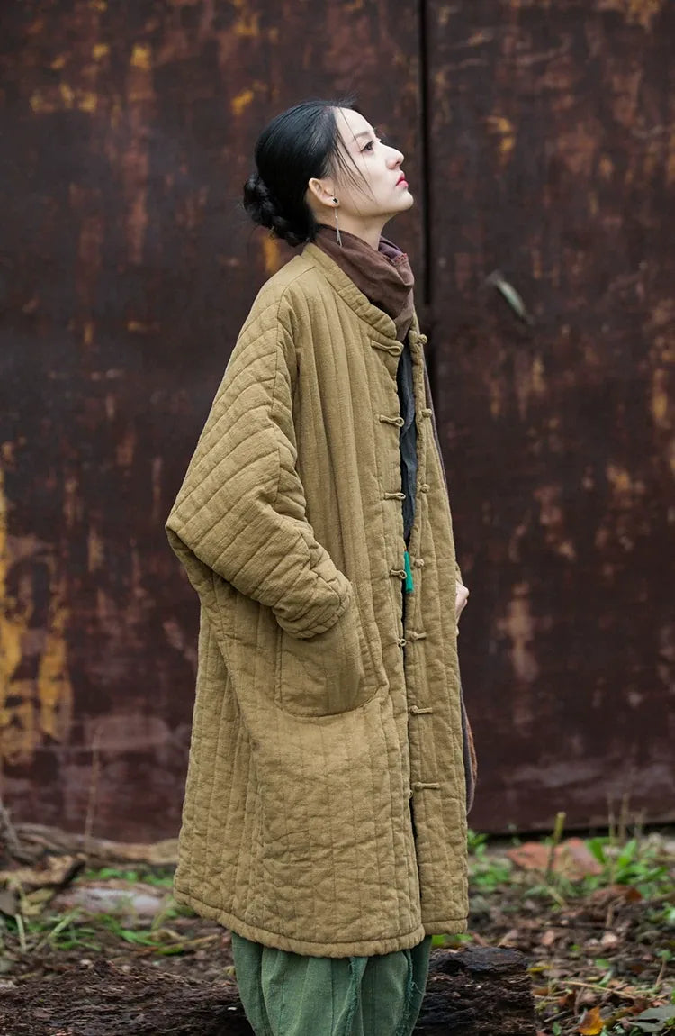 Quilted Padded Coat with Mandarin Collar and Frog Buttons