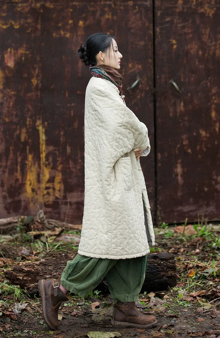 Quilted Padded Coat with Mandarin Collar and Frog Buttons