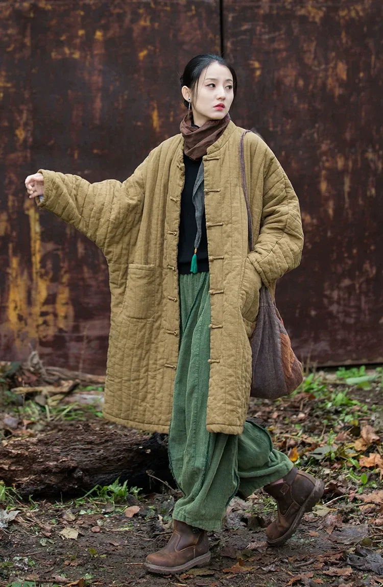 Quilted Padded Coat with Mandarin Collar and Frog Buttons