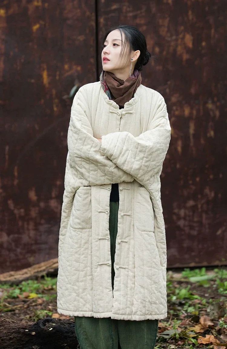 Quilted Padded Coat with Mandarin Collar and Frog Buttons