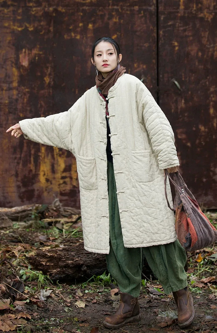 Quilted Padded Coat with Mandarin Collar and Frog Buttons