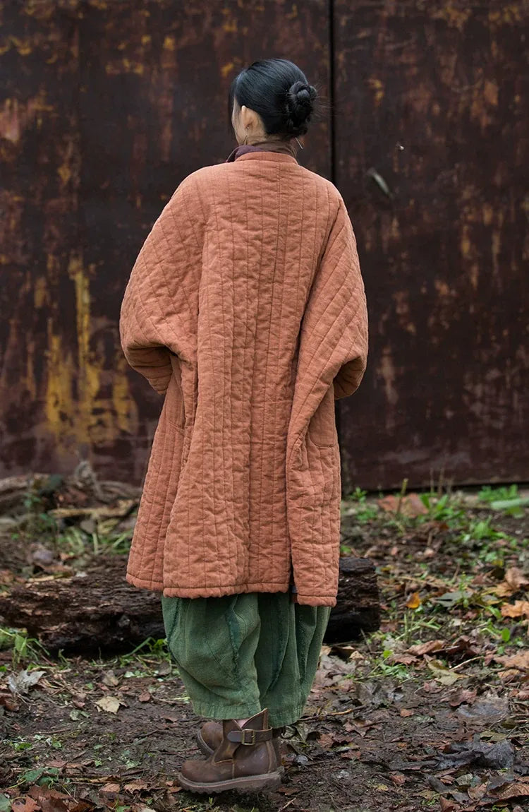 Quilted Padded Coat with Mandarin Collar and Frog Buttons