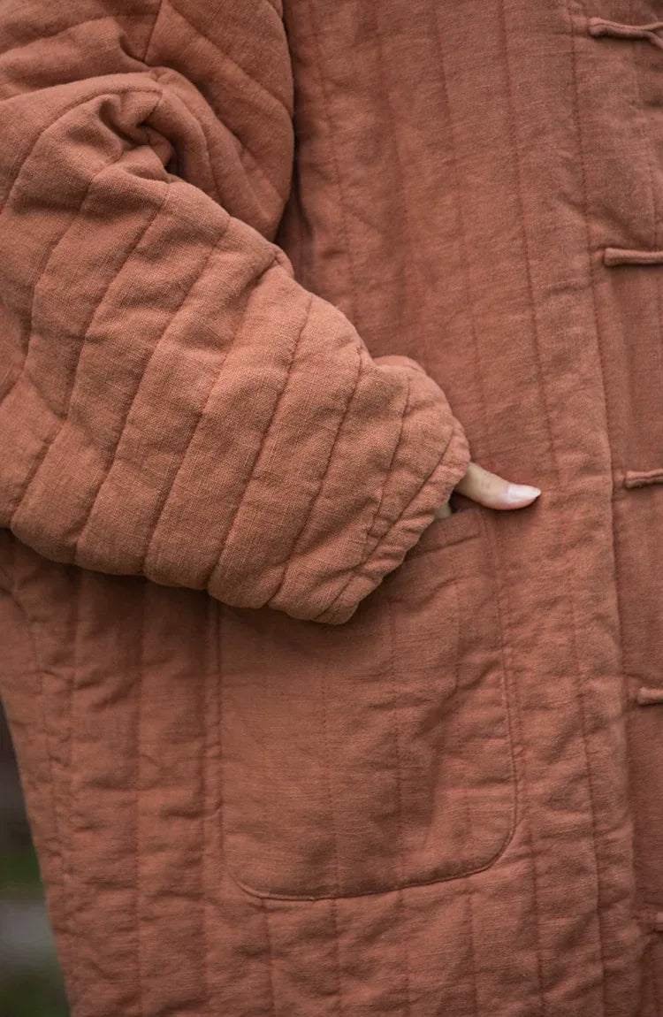 Quilted Padded Coat with Mandarin Collar and Frog Buttons