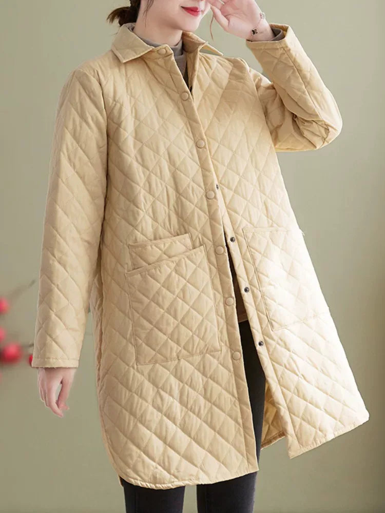 Quilted Padded Coat with Shirt Collar and Patch Pockets