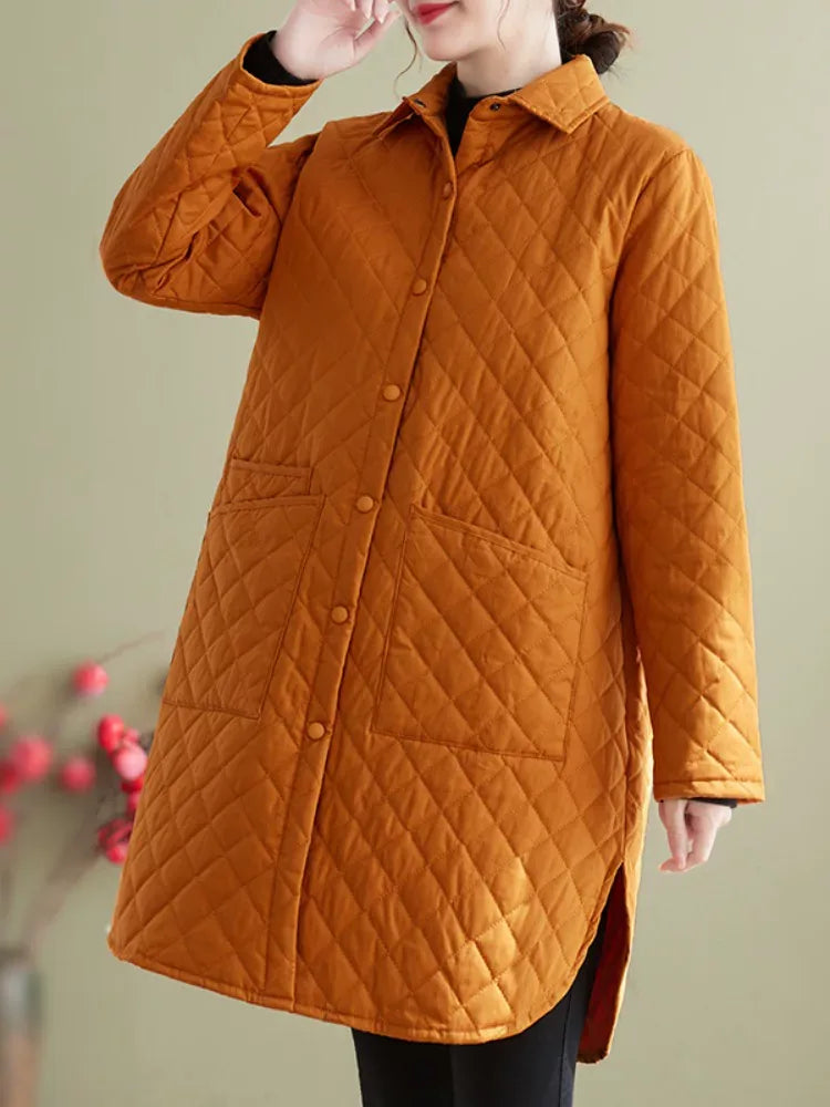 Quilted Padded Coat with Shirt Collar and Patch Pockets