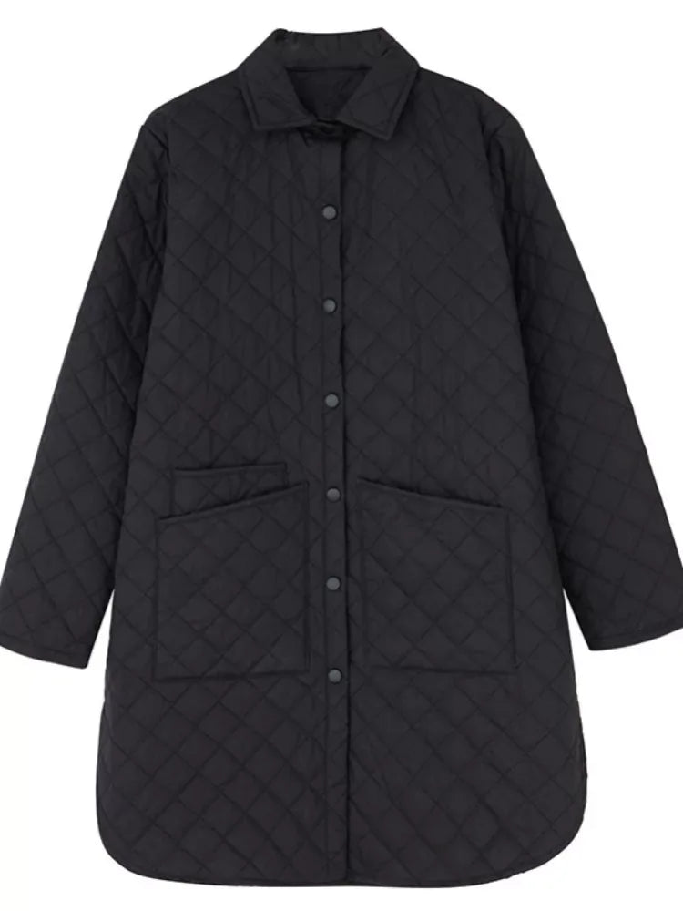 Quilted Padded Coat with Shirt Collar and Patch Pockets