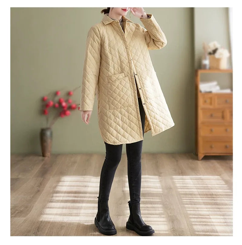 Quilted Padded Coat with Shirt Collar and Patch Pockets
