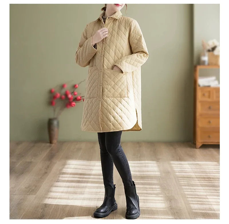 Quilted Padded Coat with Shirt Collar and Patch Pockets