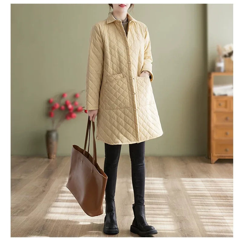 Quilted Padded Coat with Shirt Collar and Patch Pockets