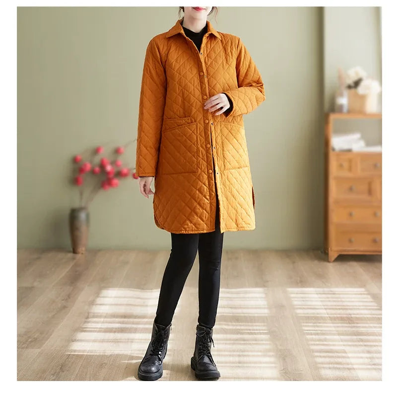 Quilted Padded Coat with Shirt Collar and Patch Pockets