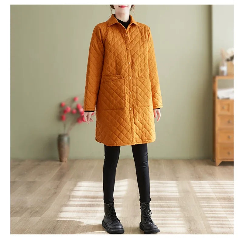 Quilted Padded Coat with Shirt Collar and Patch Pockets