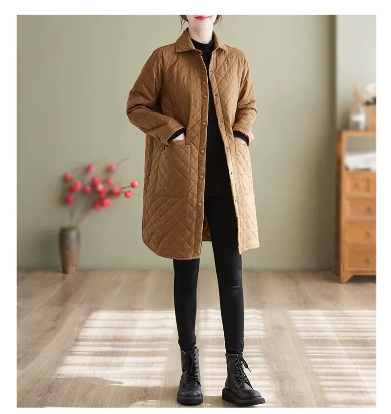 Quilted Padded Coat with Shirt Collar and Patch Pockets