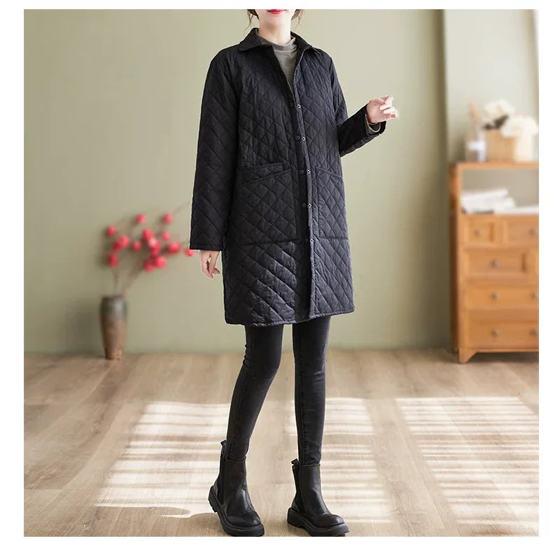 Quilted Padded Coat with Shirt Collar and Patch Pockets