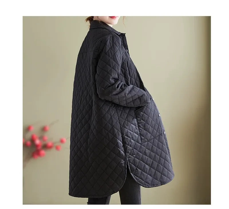 Quilted Padded Coat with Shirt Collar and Patch Pockets