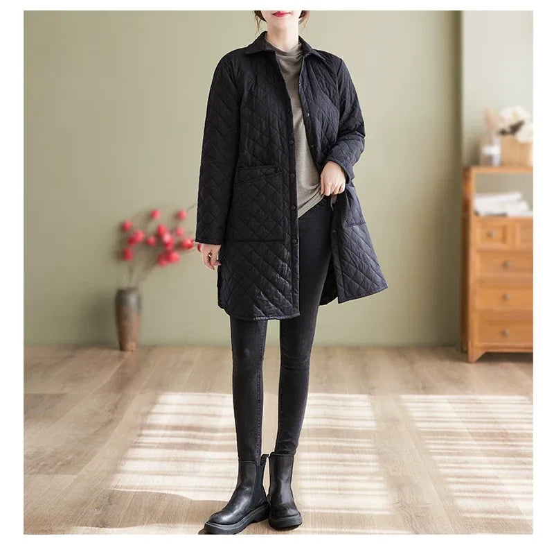 Quilted Padded Coat with Shirt Collar and Patch Pockets