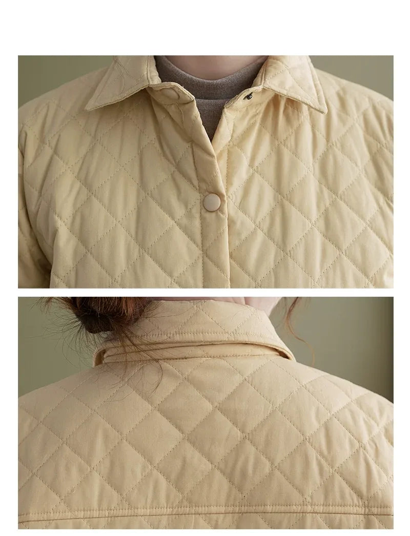 Quilted Padded Coat with Shirt Collar and Patch Pockets