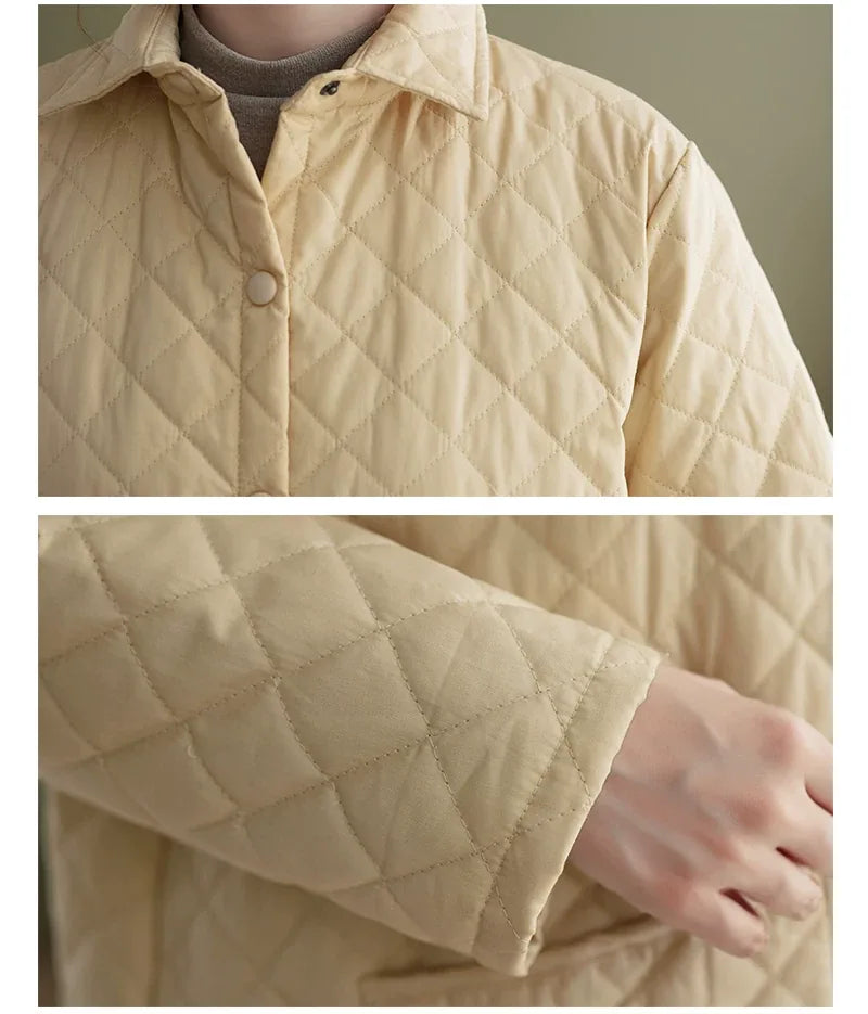 Quilted Padded Coat with Shirt Collar and Patch Pockets