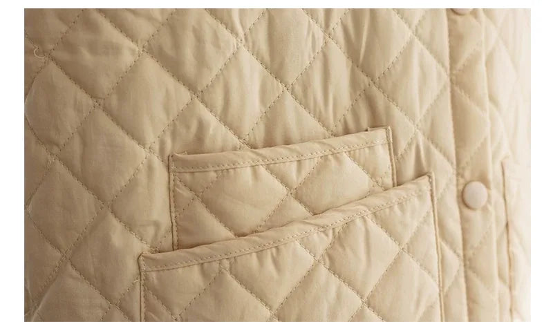 Quilted Padded Coat with Shirt Collar and Patch Pockets