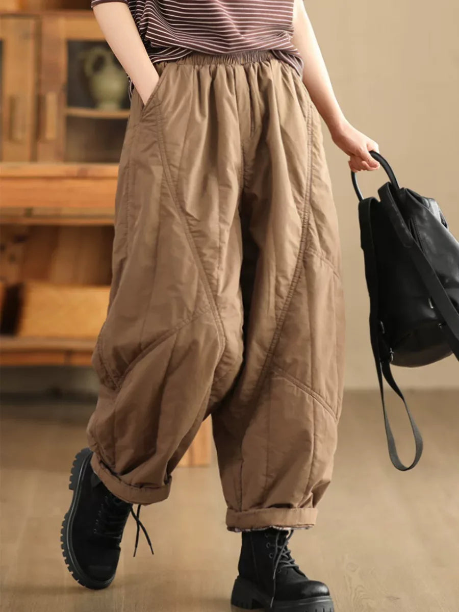 Quilted Padded Harem Pants Elastic Waist Balloon Leg Winter Trousers