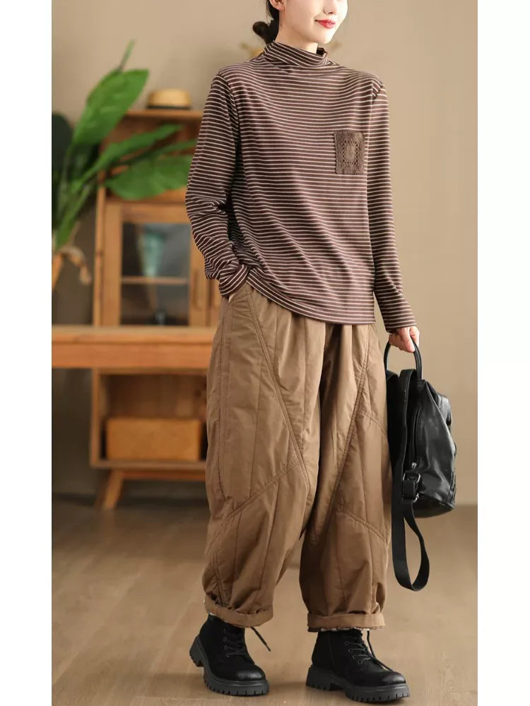 Quilted Padded Harem Pants Elastic Waist Balloon Leg Winter Trousers