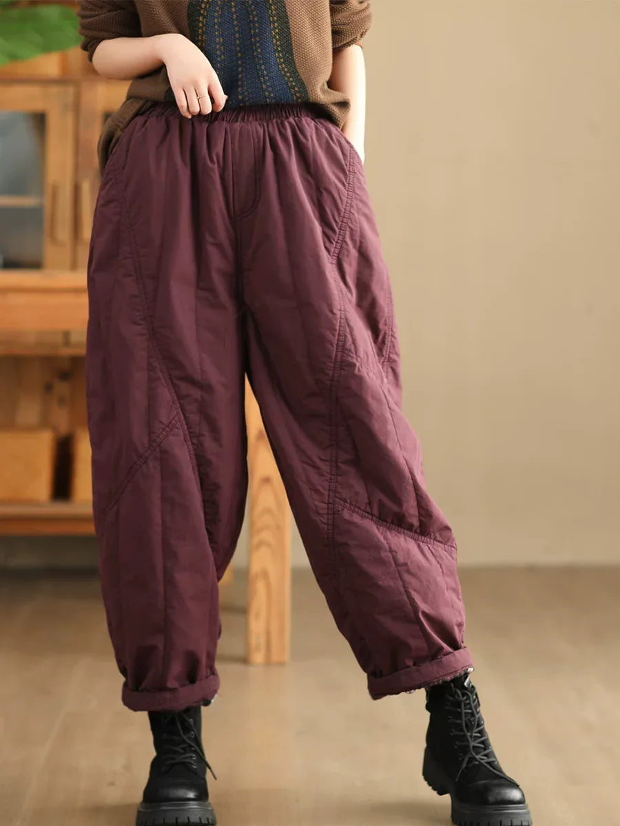 Quilted Padded Harem Pants Elastic Waist Balloon Leg Winter Trousers