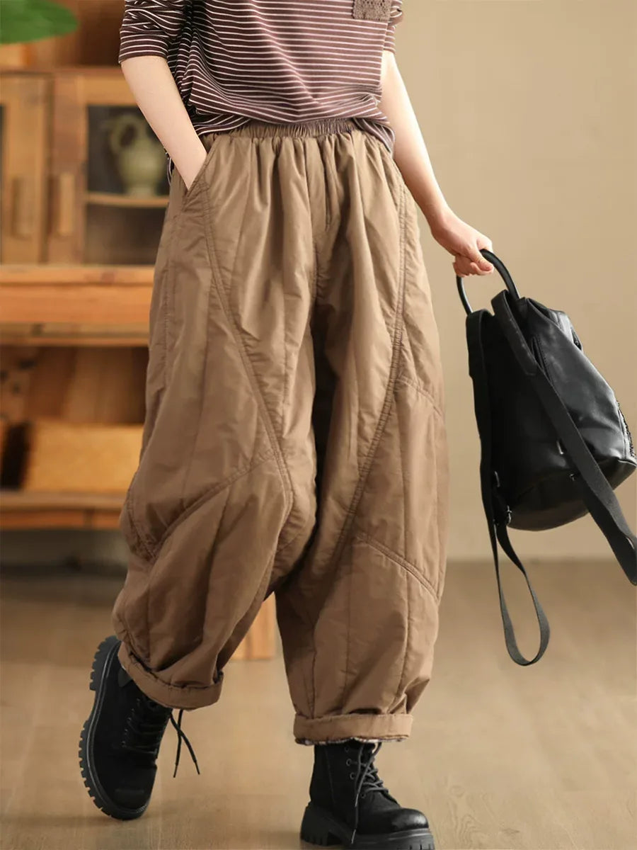 Quilted Padded Harem Pants Elastic Waist Balloon Leg Winter Trousers