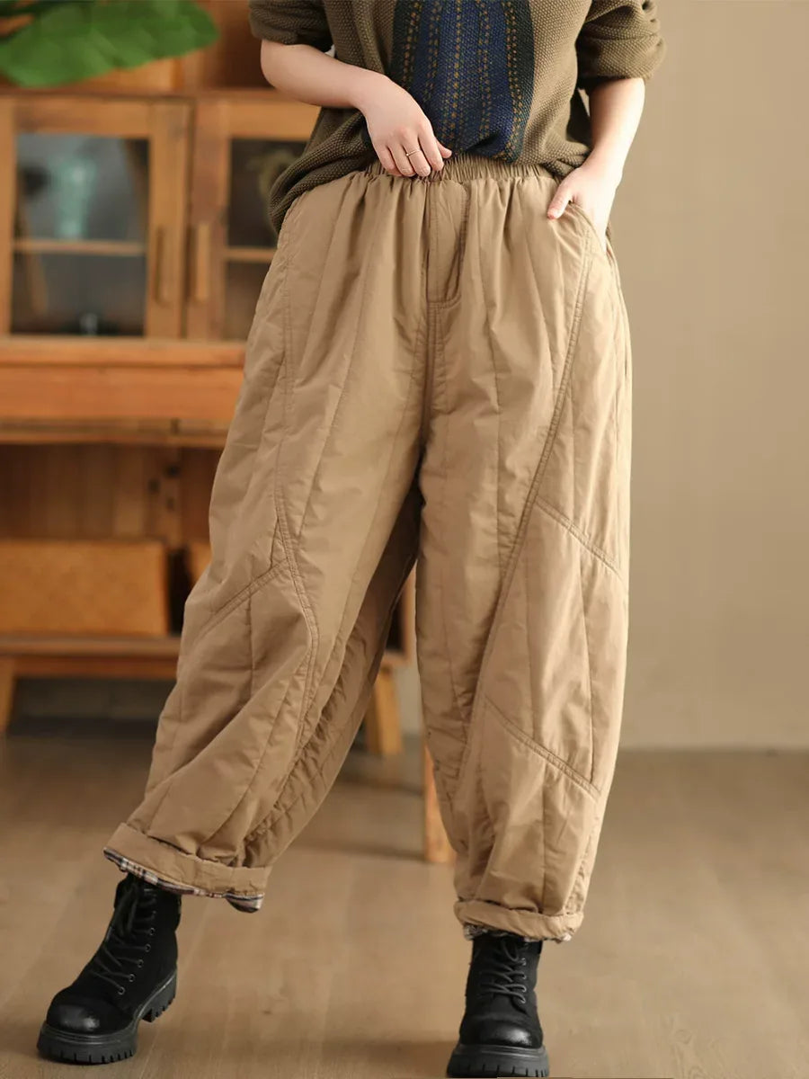 Quilted Padded Harem Pants Elastic Waist Balloon Leg Winter Trousers