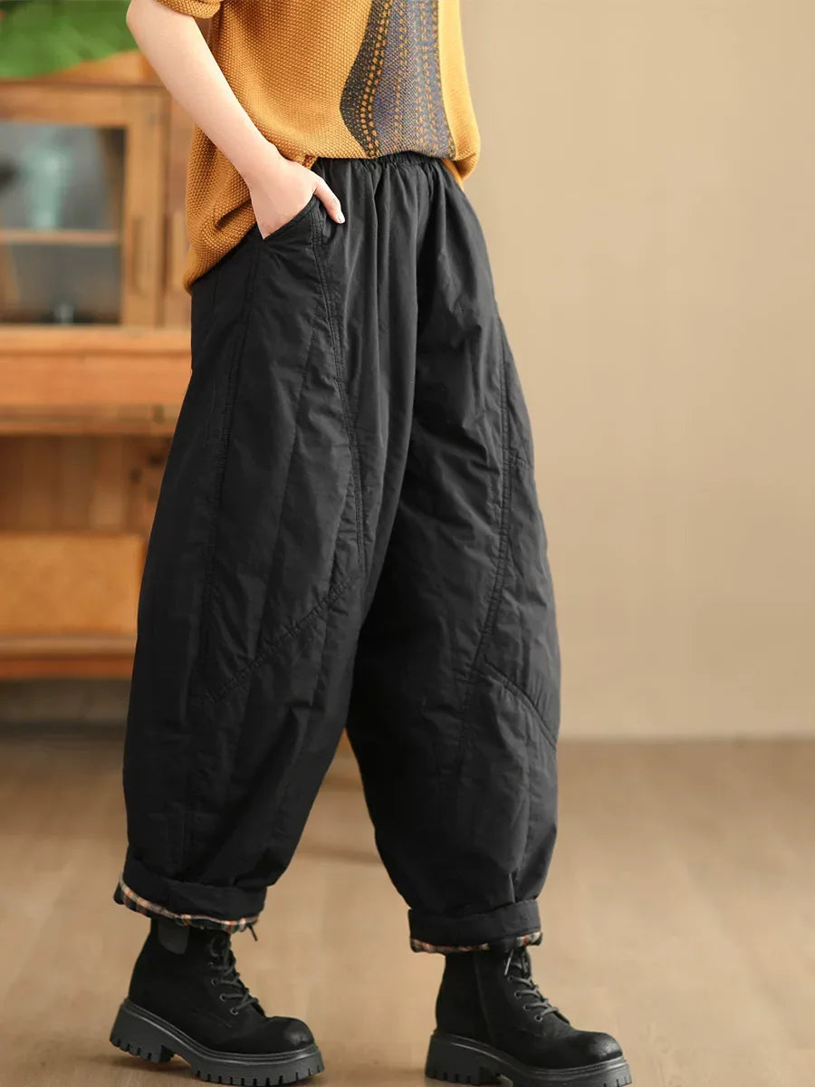 Quilted Padded Harem Pants Elastic Waist Balloon Leg Winter Trousers