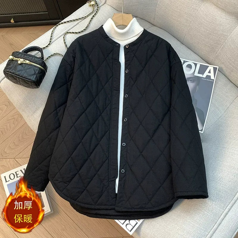 Quilted Padded Jacket Stand Collar Button Front