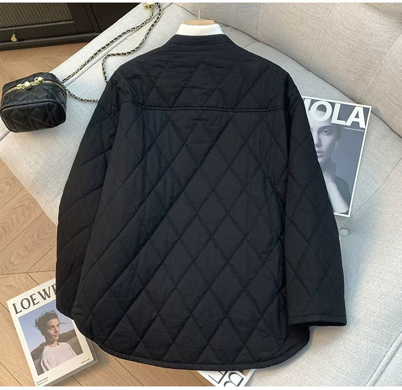Quilted Padded Jacket Stand Collar Button Front