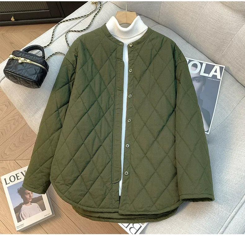 Quilted Padded Jacket Stand Collar Button Front