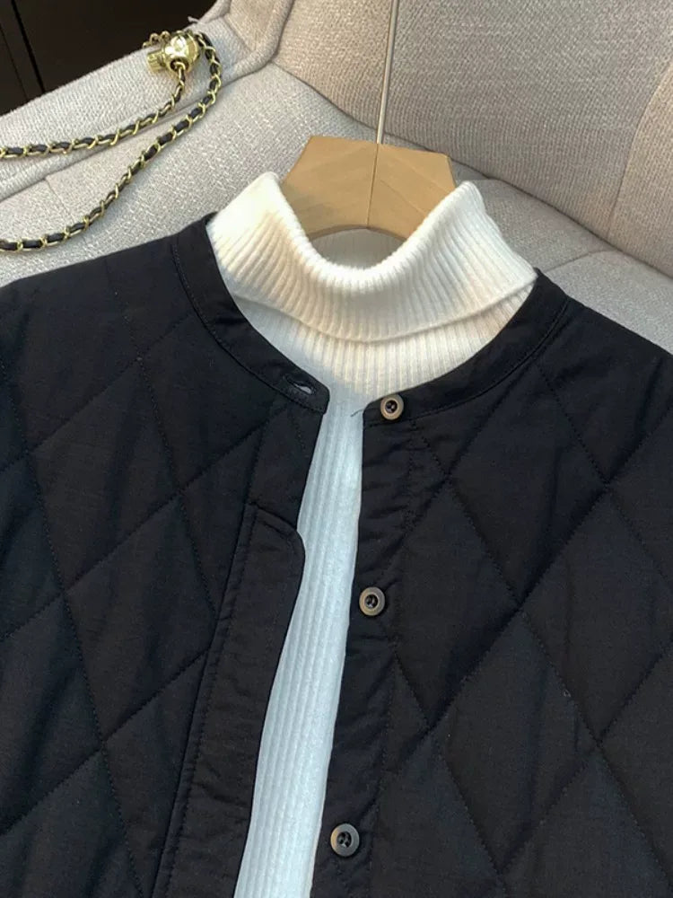 Quilted Padded Jacket Stand Collar Button Front