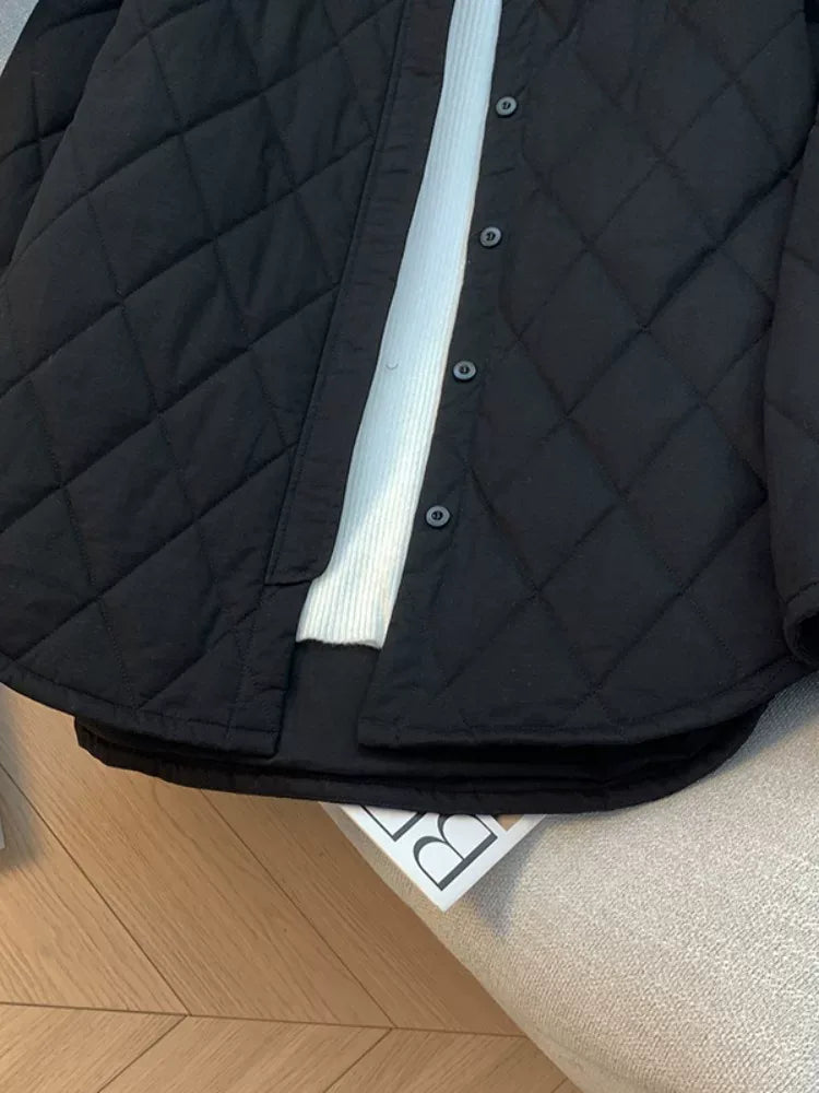 Quilted Padded Jacket Stand Collar Button Front