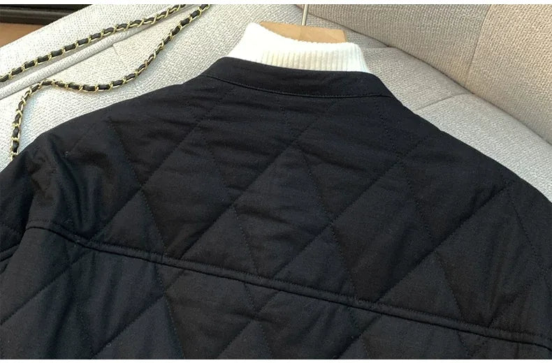 Quilted Padded Jacket Stand Collar Button Front