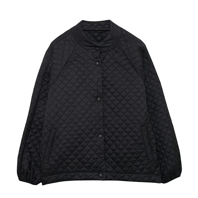 Quilted Padded Jacket Stand Collar Button Front