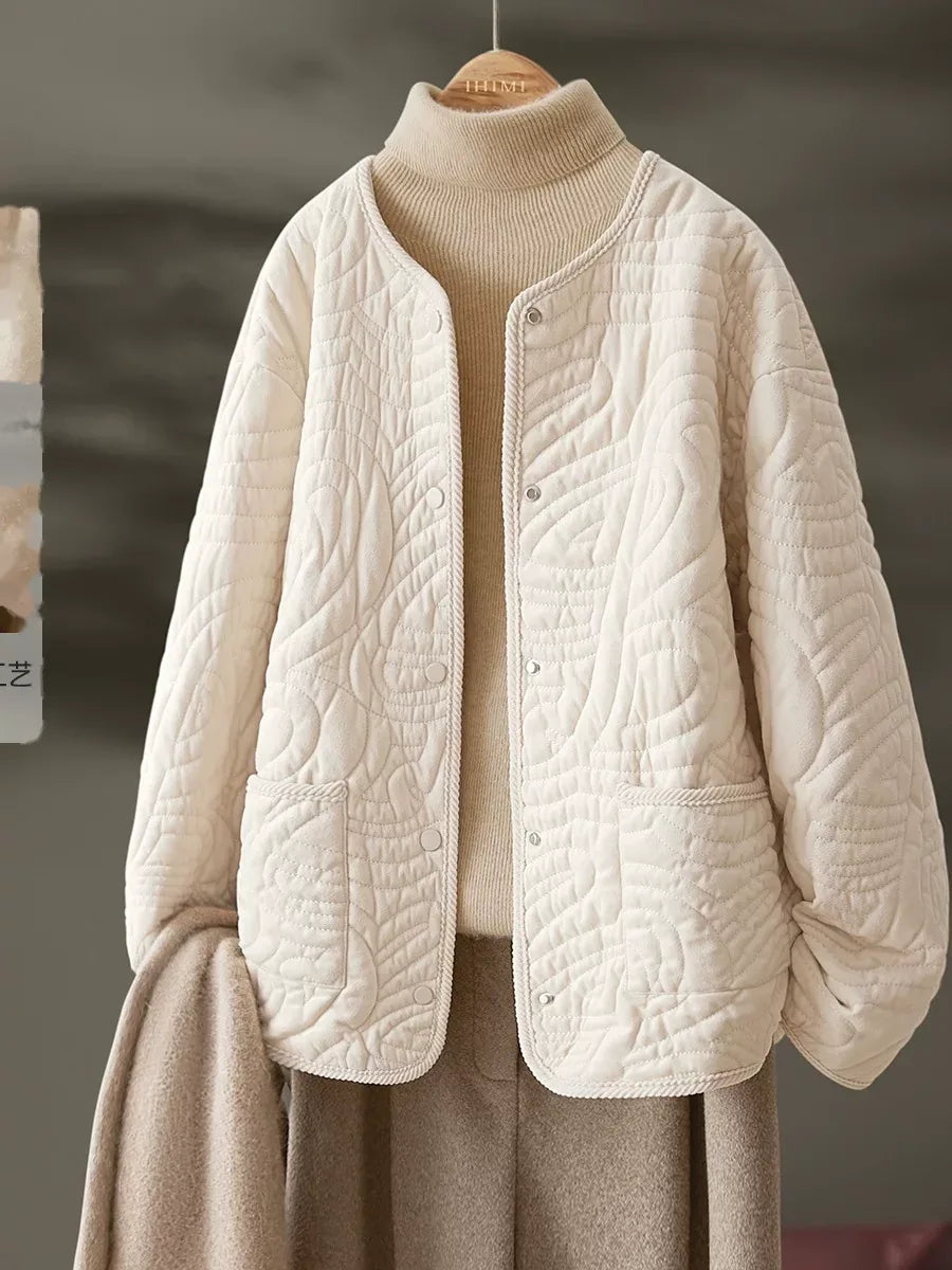 Quilted Padded Jacket with Braided Cord Trim and Snap Closure