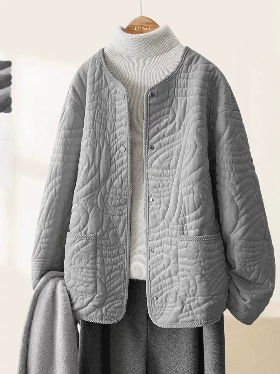 Quilted Padded Jacket with Braided Cord Trim and Snap Closure