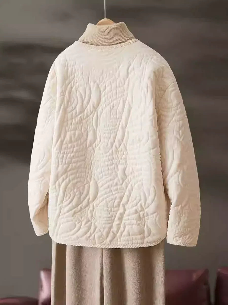 Quilted Padded Jacket with Braided Cord Trim and Snap Closure