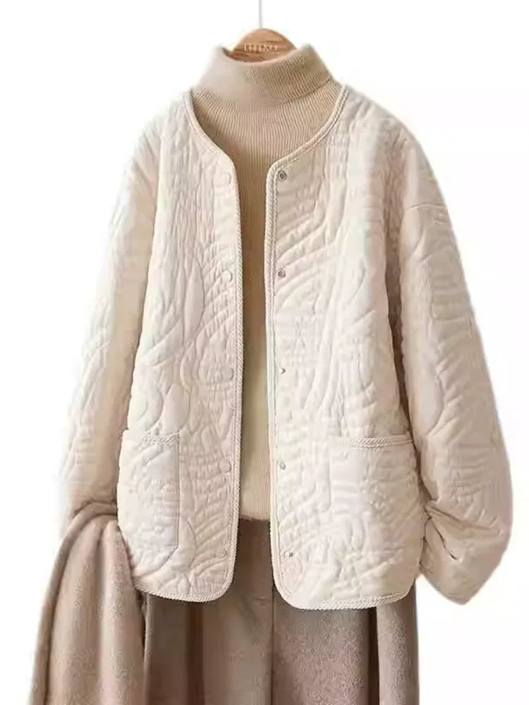 Quilted Padded Jacket with Braided Cord Trim and Snap Closure