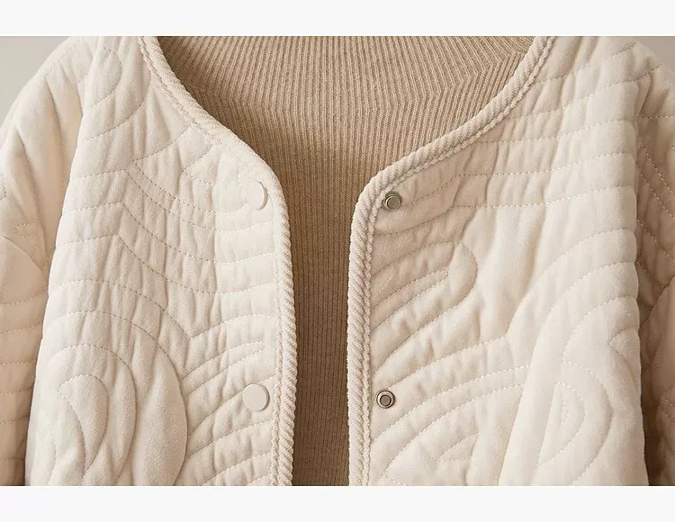 Quilted Padded Jacket with Braided Cord Trim and Snap Closure